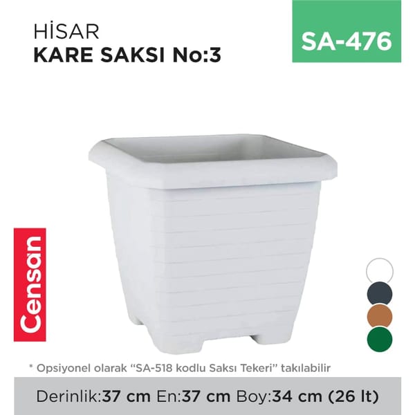 Hisar Kare Saksı NO:3 Tabaksız (26 lt) (HK03)