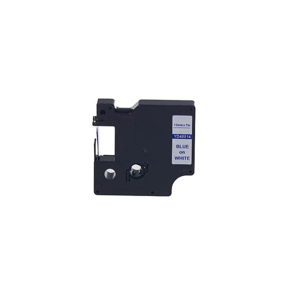 Dymo D1 45014 beyaz zemin üzerine mavi yazılı 12 mm genişliğinde etiket şeridi