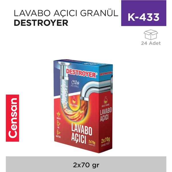 Lavabo Açıcı Granül Destroyer 2x70 gr