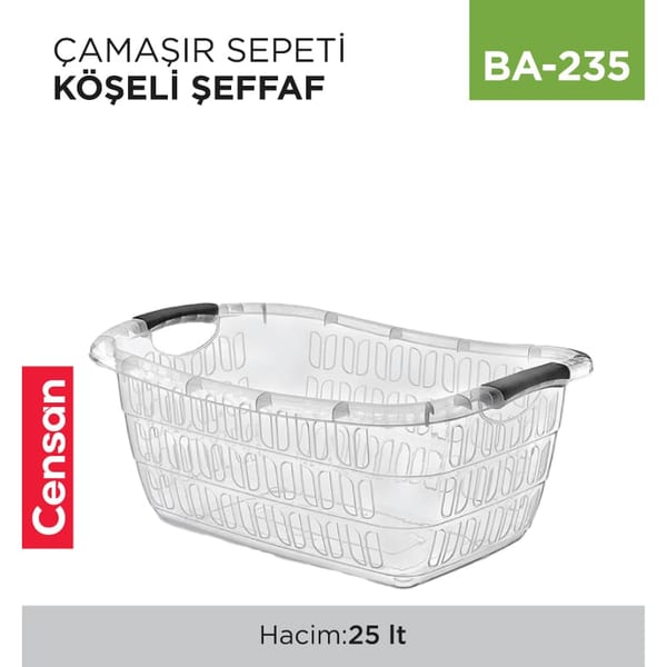 Çamaşır Sepeti Köşeli Küçük Şeffaf (25 lt) (E-291)