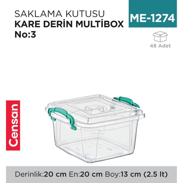 Saklama Kutusu Kare Derin M.box NO:3 (2.5 lt) (E-622)