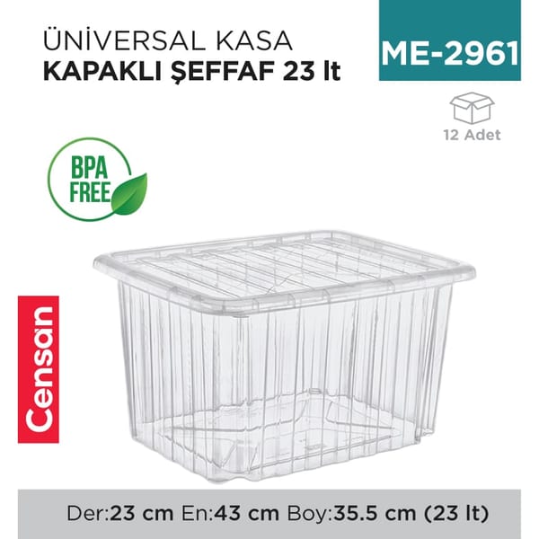 Üniversal Kasa Kapaklı Şeffaf 23 lt (E-662)